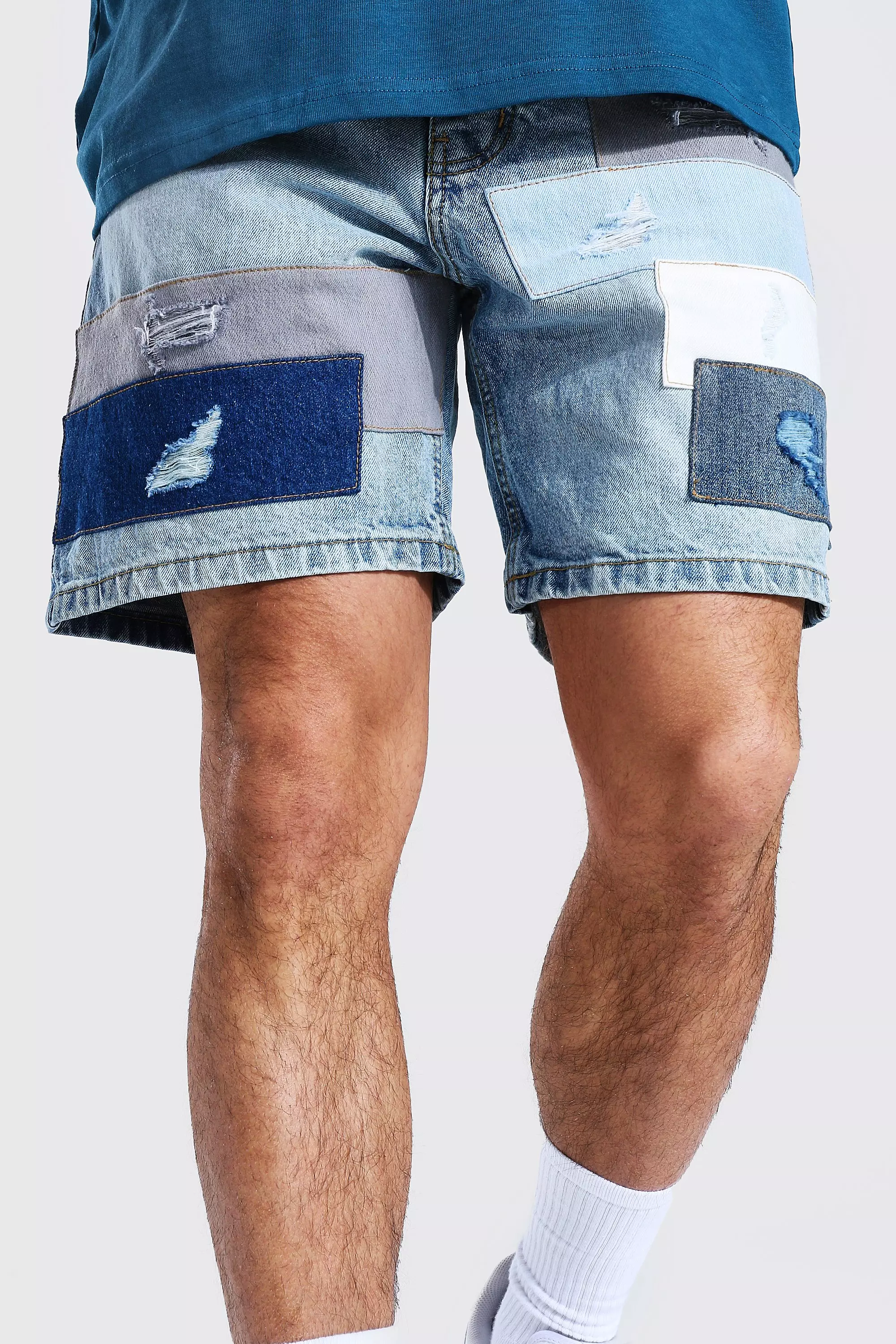 Patchwork jean shorts sales